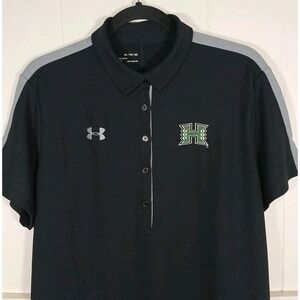 Hawaii Rainbow Warriors Under Armour Shirt HeatGear Logo Polo Womens XL Black SS